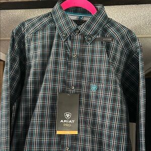 Ariat Men's Black and Blue Plaid Button Down Shirt